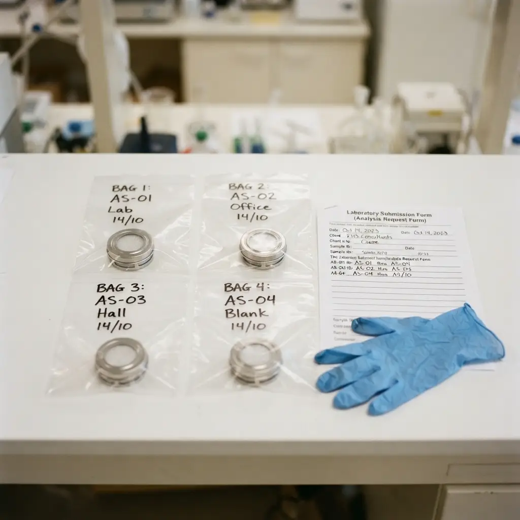 Calibrated air-sampling cassettes ready to be sent to the laboratory
