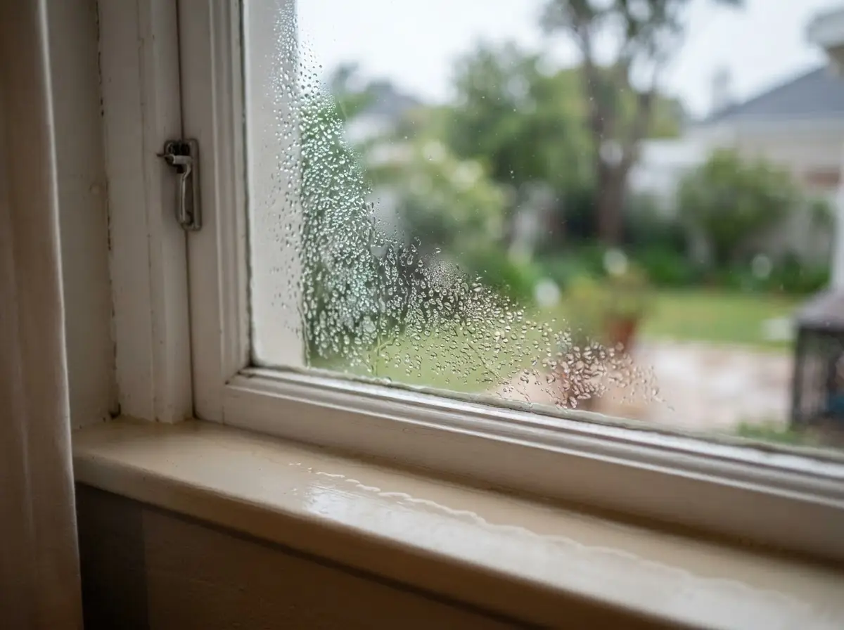 Condensation droplets on a window in a Pretoria home