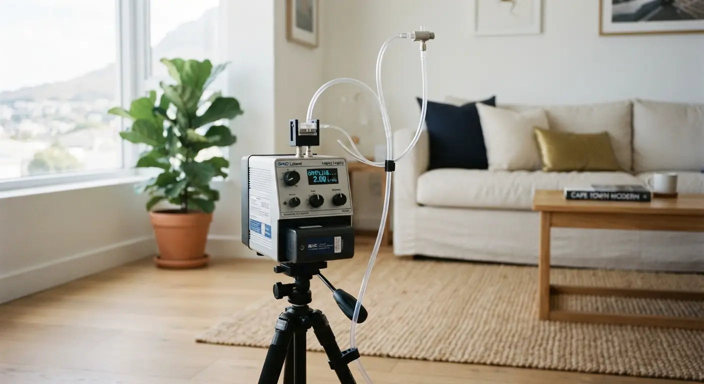 Calibrated volumetric air-sampling pump running in a Pretoria home